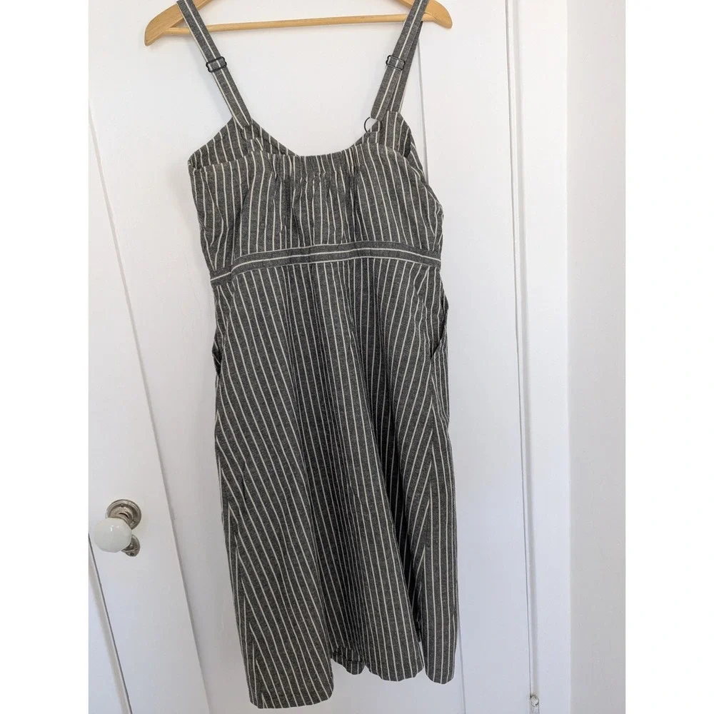 Le Lis Charcoal Pinstripe Linen Cotton Button Front Midi Dress Lined Pockets M - Picture 9 of 9